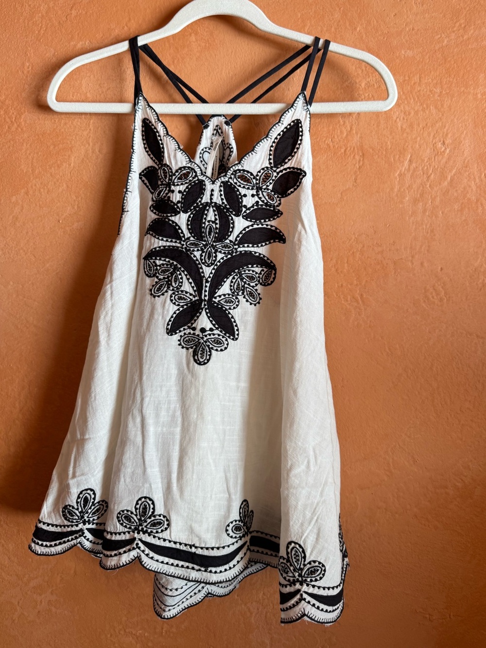 Anthropologie Embroidered Swing Tank Top Black White Boho M NWT